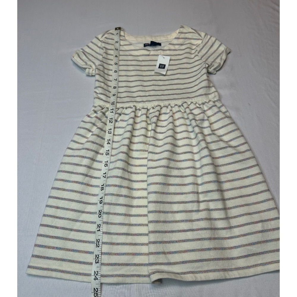 Gap Kids Girls Cream Multi Color Metallic Stripe Short Sleeve Dress Size S 6-7